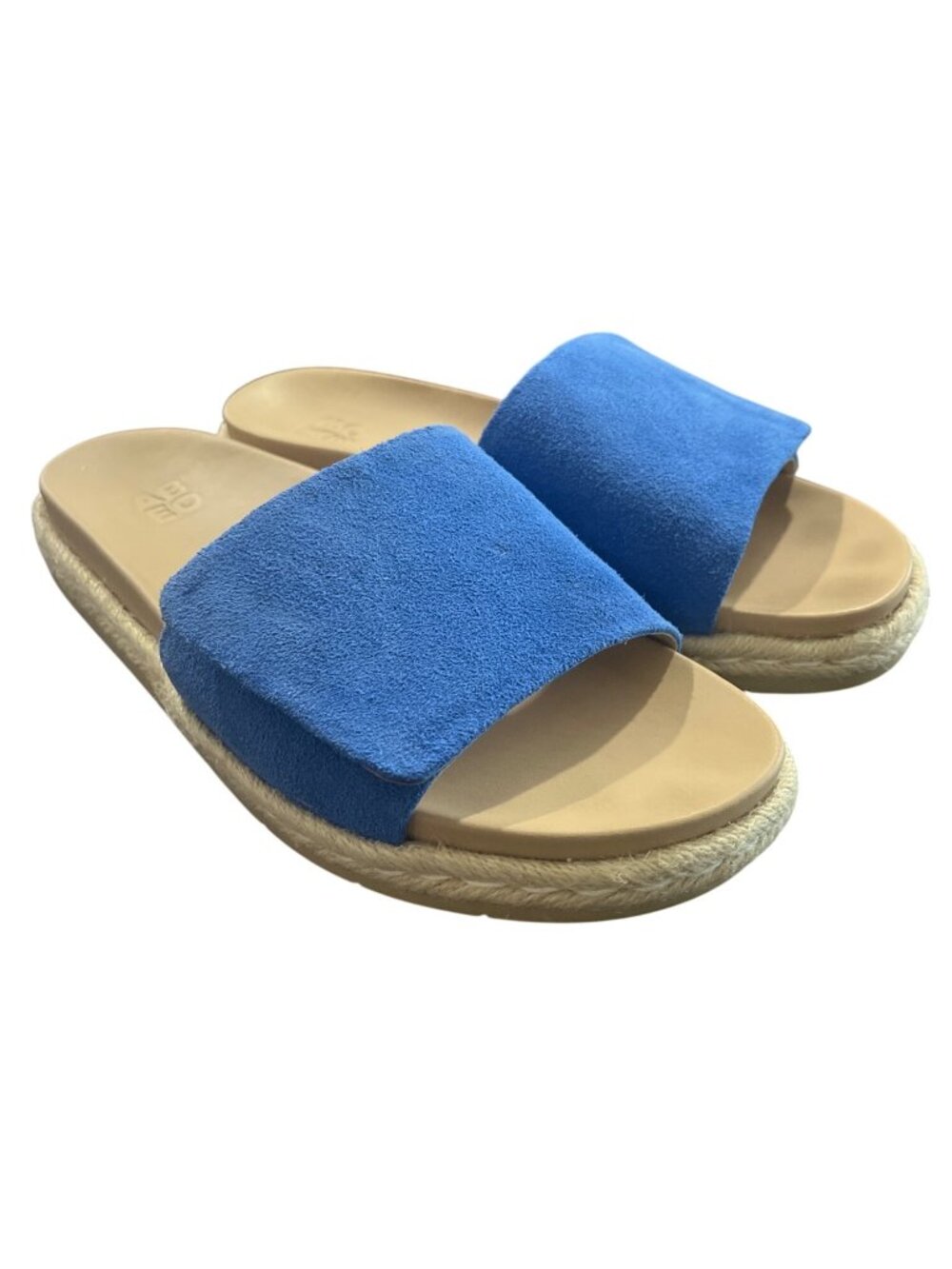 ABEO Womens Isle Slide Sandals Blue Beige Leather Size 8.5 Adjustable Comfort